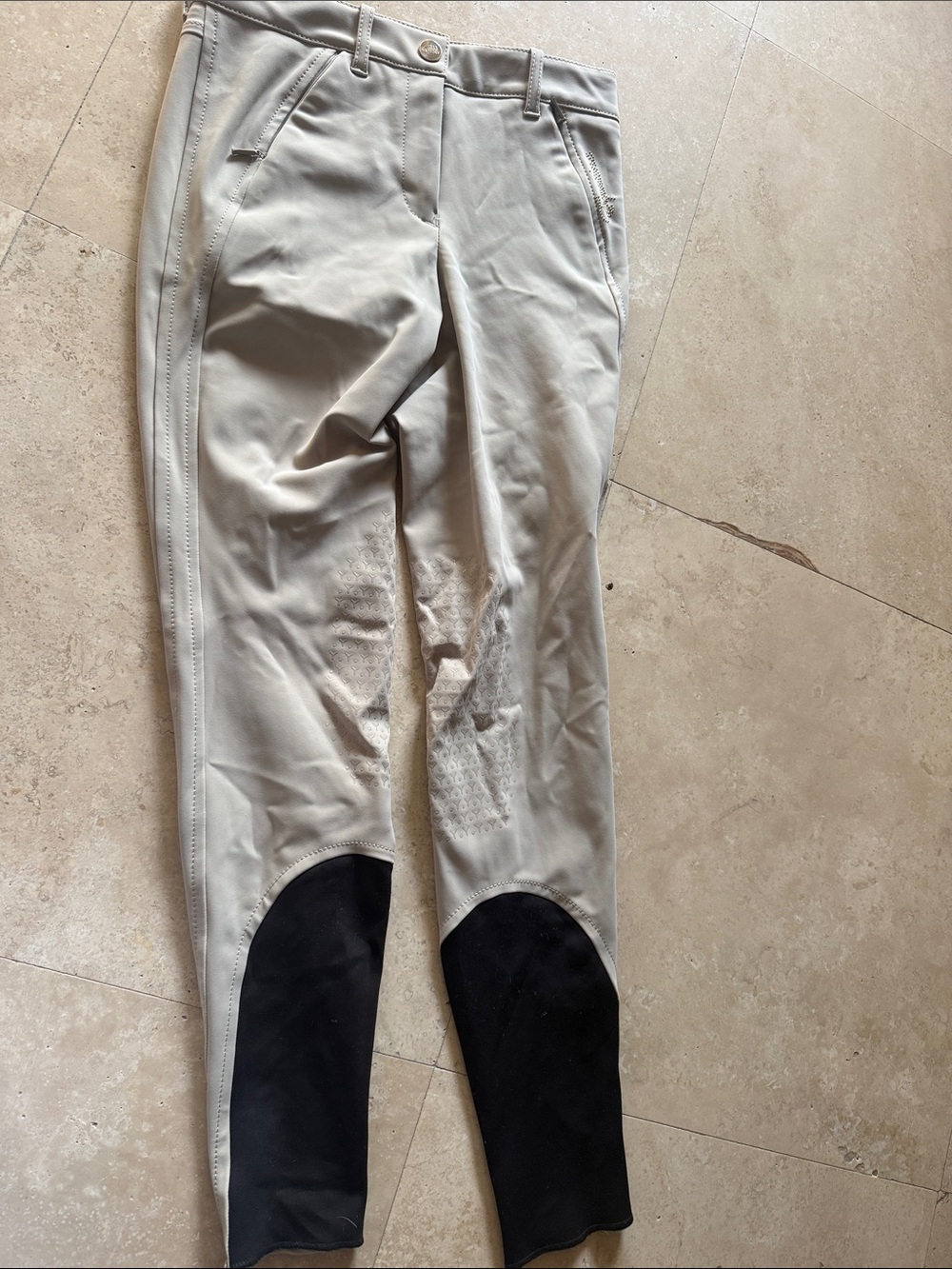 Women's Beige Riding Breeches with Black Knee Patches